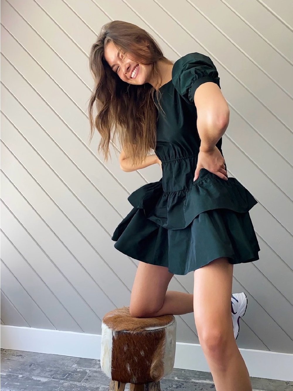 Aritzia Sunday Best Capri Puff Sleeve Tiered Mini Dress Black Size 2XS